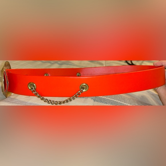 Vintage 60s Fred Rothschild Electric Orange Belt w/ Gold Chains - Picture 6 of 7